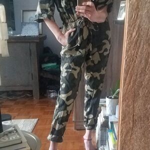 CAMO ADJUSTABLE ARMY FATIGUE SHORT SLEEVE JUMPSUIT